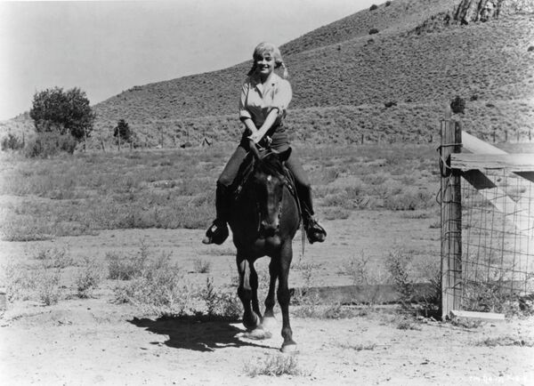 1961 он: ‘The Misfits’ киноны хэсэгт Мэрилин Монро морьтой. (Зураг: United Artists/Getty Images) - Sputnik Монгол Улс