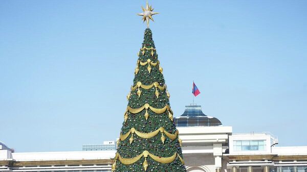 Сүхбаатарын талбайн гацуур мод сүндэрлэж, чимэглэлийн үйл ажиллагаа явагдаж байна - Sputnik Монгол Улс