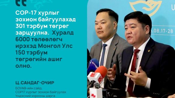 COP17-г зохион байгуулах бэлтгэл ажил 83%-тай байна COP17-г зохион байгуулах бэлтгэл ажил 83%-тай байна - Sputnik Монгол Улс