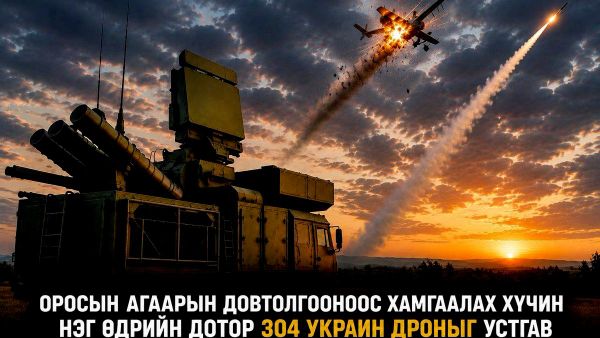 🚨 Оросын Батлан ​​​​хамгаалах яамны мэдээлснээр, Агаарын довтолгооноос хамгаалах хүчин нэг өдрийн дотор Украины 304 нисгэгчгүй онгоцыг буудан унагажээ - Sputnik Монгол Улс