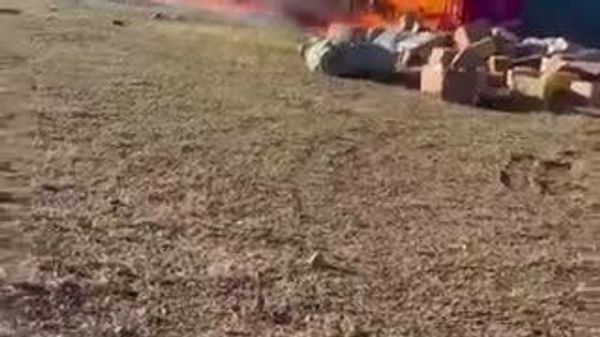 БНХАУ-ын Эрээн хотын гаалийн хашаанд ачаа тээврийн зургаан автомашин шатжээ - Sputnik Монгол Улс