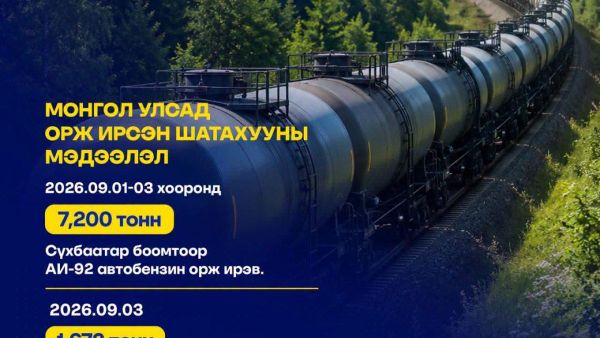 2026 оны 09 дүгээр сарын 01-03-ны өдрүүдэд 120 вагон 7,200 тонн АИ-92 автобензин орж ирэв - Sputnik Монгол Улс